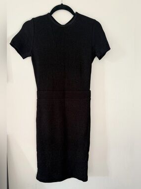 Zara Black Short-Sleeve Midi Knit Dress